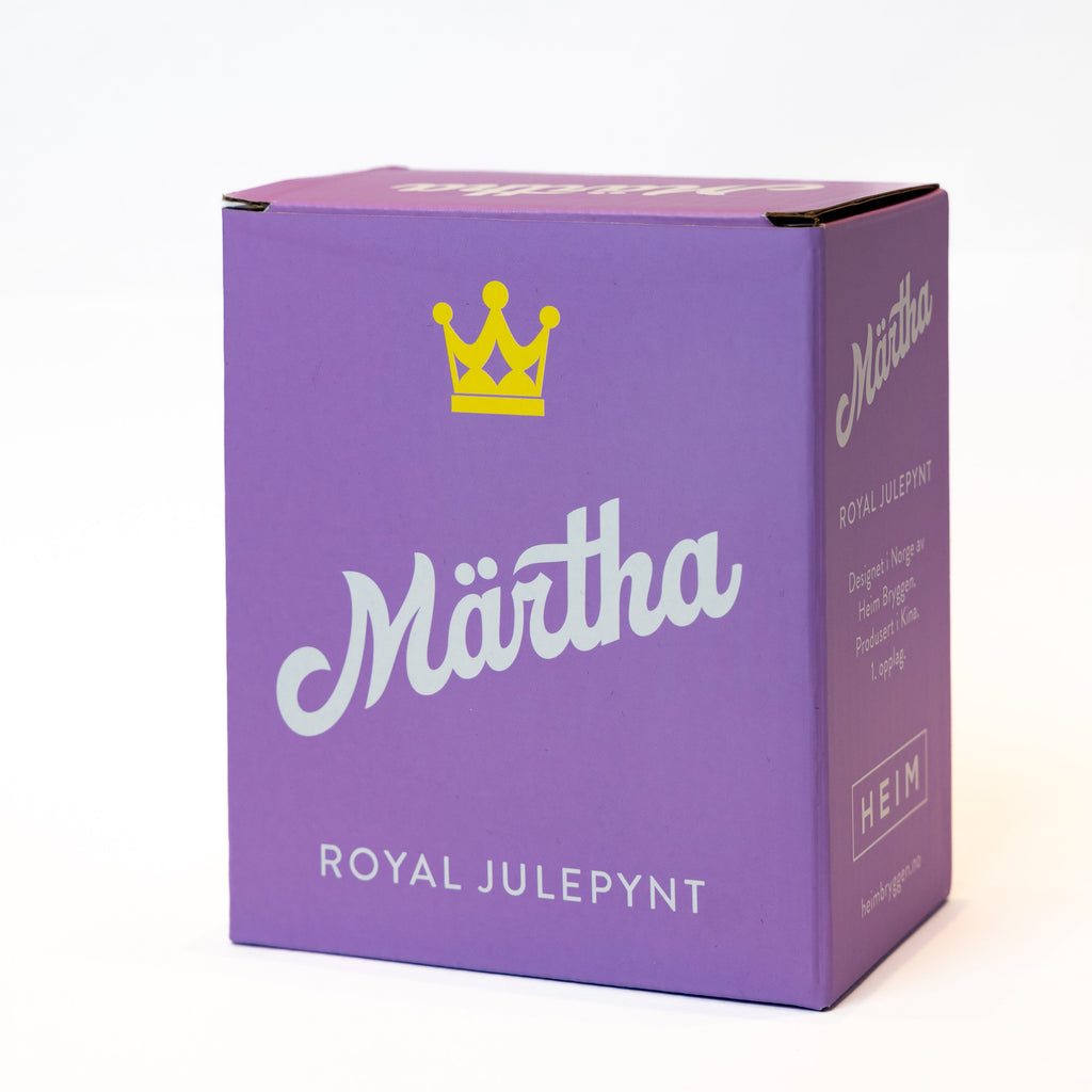 MÄRTHA OG DUREK Julekule - By HEIM Studio i lilla gaveeske med kongelig design for unik julepynt