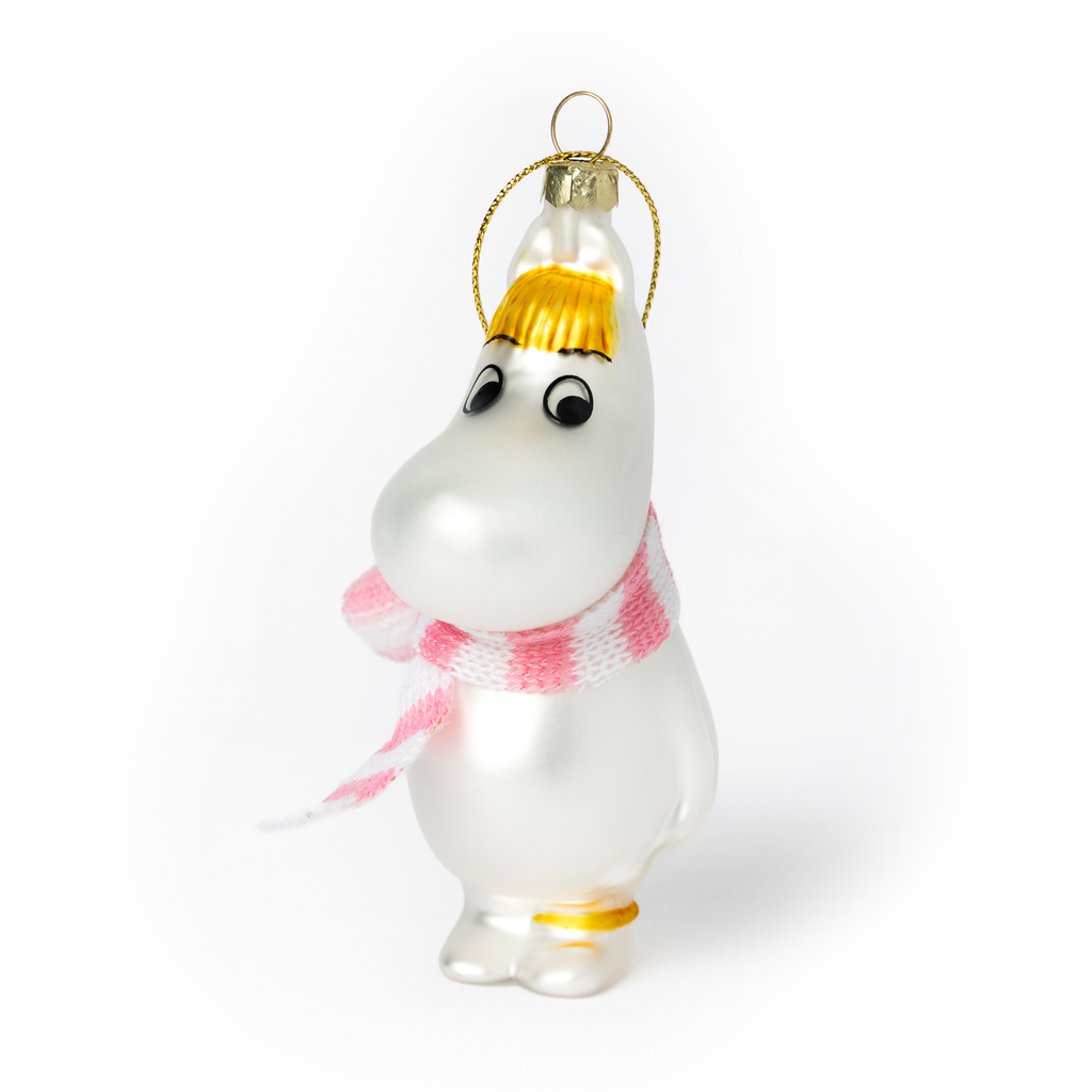 SNORKFRØKEN Julekule - MOOMIN by HEIM i glasur med rosa hvit strikkeskjerf og gullring på ankelen