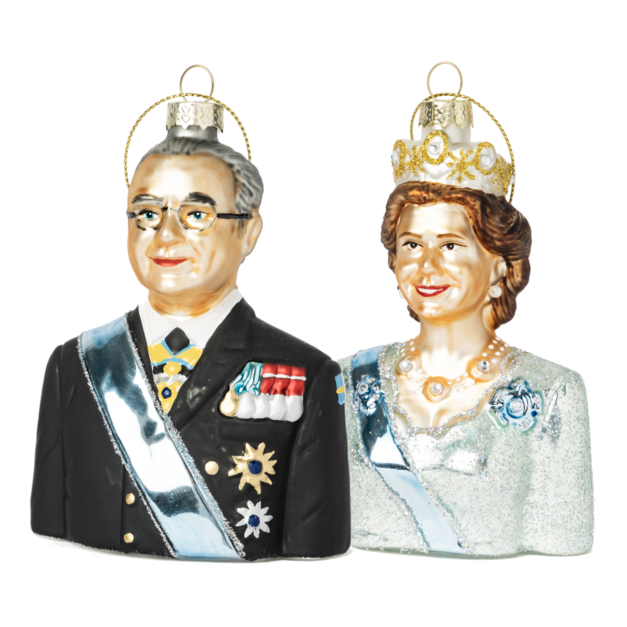 CARL GUSTAF og SILVIA Julekuler - By HEIM Studio med detaljrike kongelige portretter i elegant design